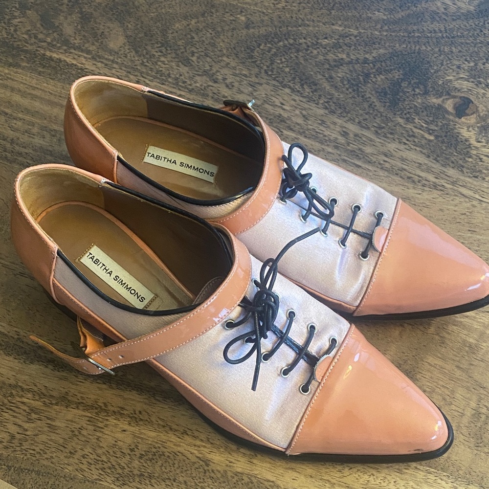 Tabitha Simmons Pink & Cream leather loafers